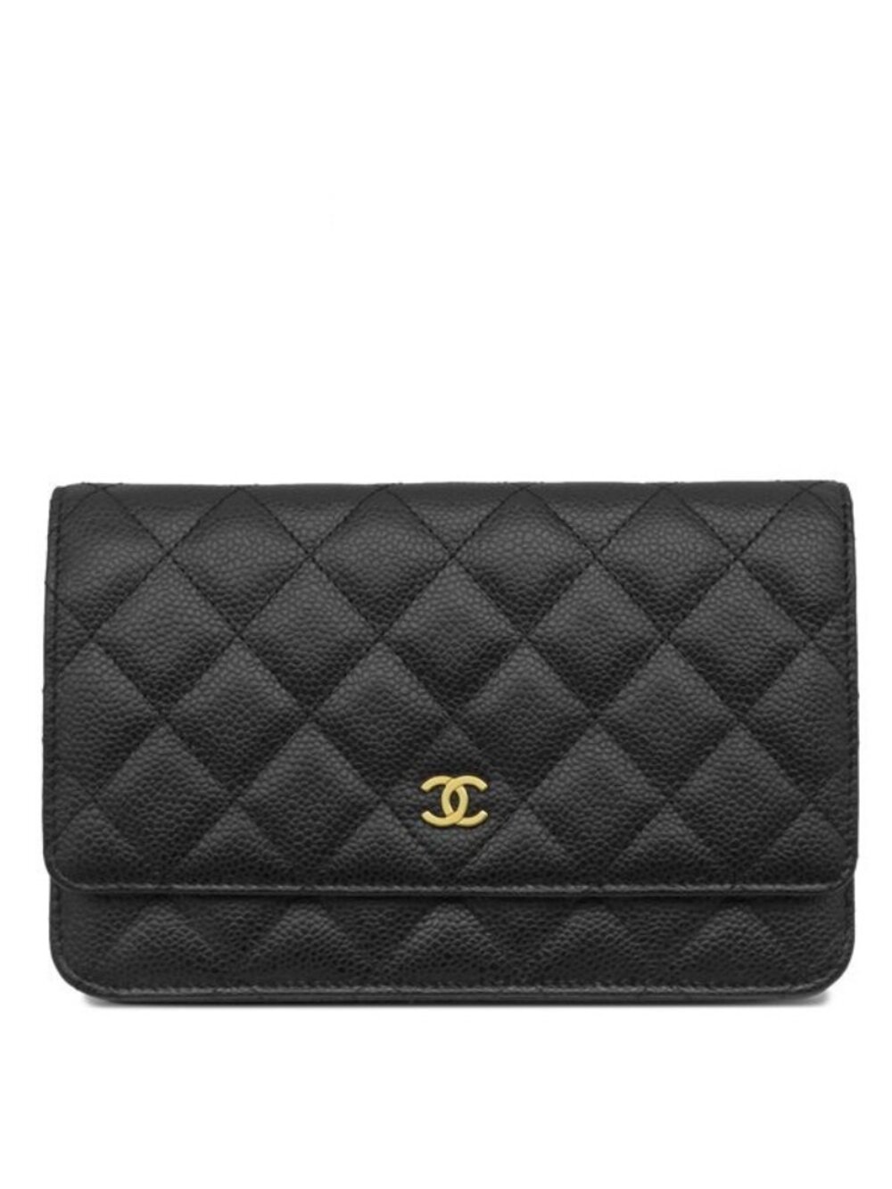 Chanel Chain Wallet Quilted Caviar Leather Black Gold 19 Shoulder Bag
